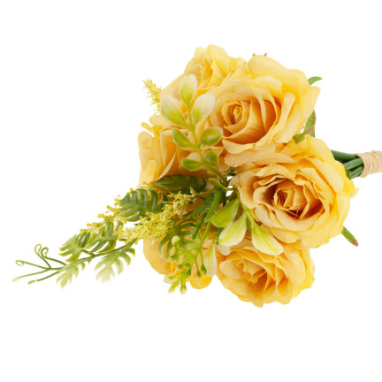 CV26932-2 STRAUSS ROSEN KÜNSTLICHE BLUMEN 6PCS SCHÖNE DICHTE ROSEN IN EINEM STRAUSS GELB WIE EIN LIVE-EIN