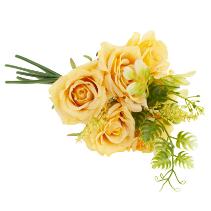 CV26932-2 STRAUSS ROSEN KÜNSTLICHE BLUMEN 6PCS SCHÖNE DICHTE ROSEN IN EINEM STRAUSS GELB WIE EIN LIVE-EIN