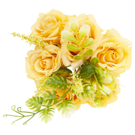 CV26932-2 STRAUSS ROSEN KÜNSTLICHE BLUMEN 6PCS SCHÖNE DICHTE ROSEN IN EINEM STRAUSS GELB WIE EIN LIVE-EIN