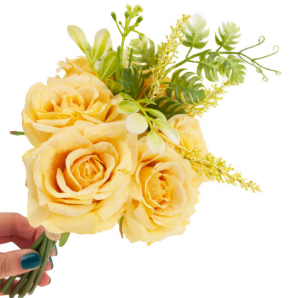 CV26932-2 STRAUSS ROSEN KÜNSTLICHE BLUMEN 6PCS SCHÖNE DICHTE ROSEN IN EINEM STRAUSS GELB WIE EIN LIVE-EIN