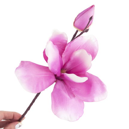 Ein Zweig künstlicher Magnolien, Magnolien für die Vase oder den Blumenstrauß, naturgetreu, rosa Blüte