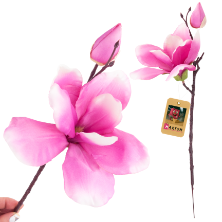 Ein Zweig künstlicher Magnolien, Magnolien für die Vase oder den Blumenstrauß, naturgetreu, rosa Blüte