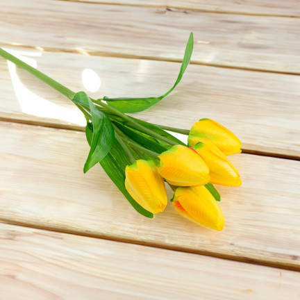 CV31225-2 Frothy TULIPS X5 YELLOW ARTIFICIAL TULIPS IN A BUNCH