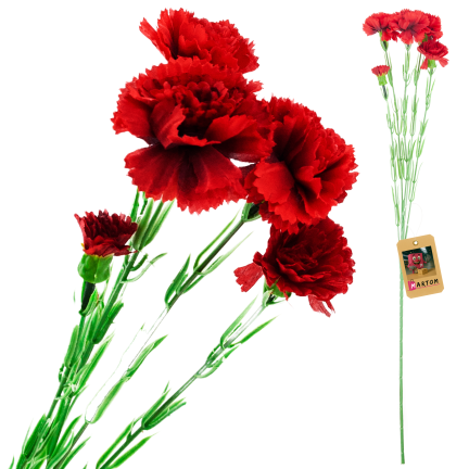 Nelkenzweig, Nelkensträußchen, Kunstblumen, naturgetreu, rot, 60 cm