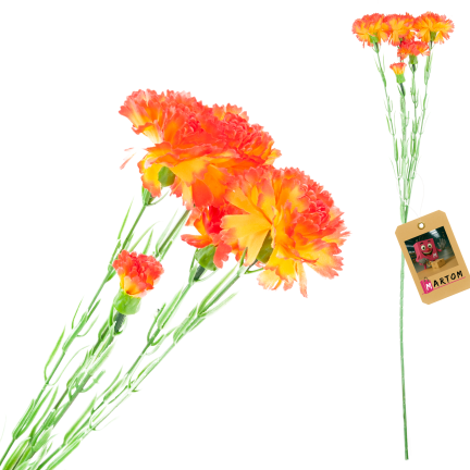 Nelkenzweig, Nelkensträußchen, Kunstblumen, naturgetreu, orange, 60 cm