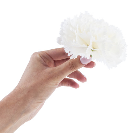 CV31484-1 Nelke Künstliche Blume Kopf Künstliche Blumen wie Live für Kopfbedeckungen weiß