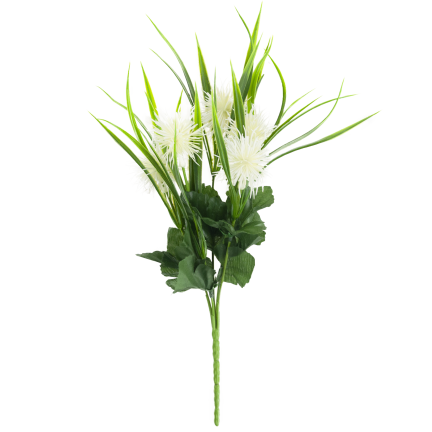 CV31741-1 ZIERZWEIG GRAS BLÄTTER DISTEL BLÜTEN WEISS