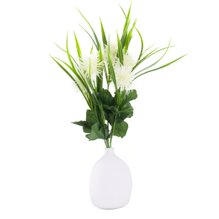 CV31741-1 ZIERZWEIG GRAS BLÄTTER DISTEL BLÜTEN WEISS