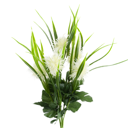 CV31741-1 ZIERZWEIG GRAS BLÄTTER DISTEL BLÜTEN WEISS