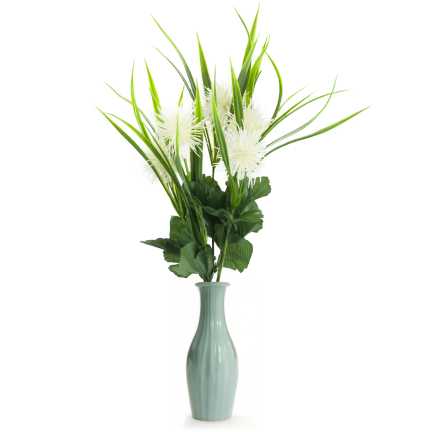 CV31741-1 ZIERZWEIG GRAS BLÄTTER DISTEL BLÜTEN WEISS