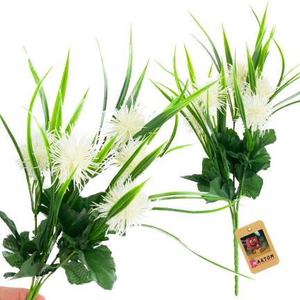 CV31741-1 ZIERZWEIG GRAS BLÄTTER DISTEL BLÜTEN WEISS