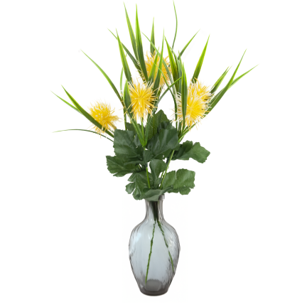CV31741-2 ZIERZWEIG GRÄSER BLÄTTER DISTEL BLUMEN GELB