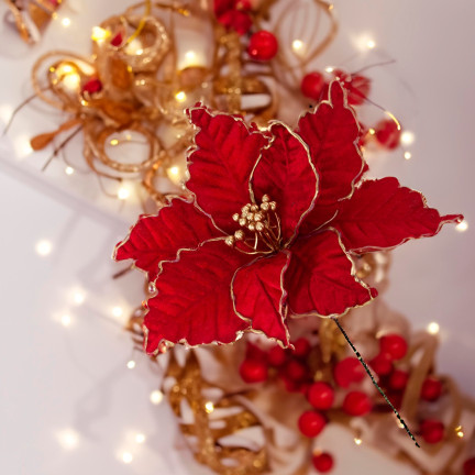 CV34186-6 Weihnachtsstern, Poinsettia-Blüte für den Weihnachtsbaum, groß, auf einem Stiel, Dekoration