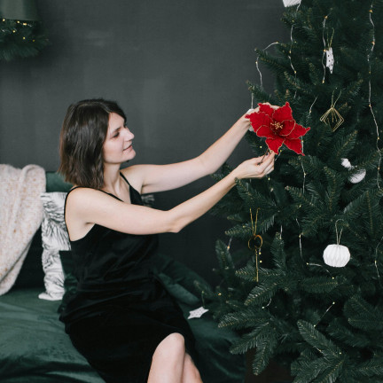 CV34186-6 Weihnachtsstern, Poinsettia-Blüte für den Weihnachtsbaum, groß, auf einem Stiel, Dekoration