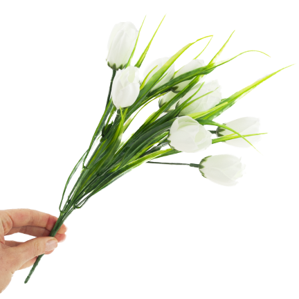 CV35281-1 KÜNSTLICHER KROKUS STRAUSS WEISS 10 KÖPFE 35 CM FRÜHLING 5 ZWEIGE