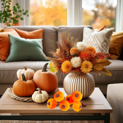 CV36807 Kürbis, künstliche Kürbisse IN PIKU 6PTS orange Dekorative perfekt für Herbst und Halloween