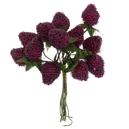 Ein Strauß aus künstlichen Früchten, Himbeeren und Brombeeren auf einem Stiel, Dekoration für einen Gesteck, 12 Früchte