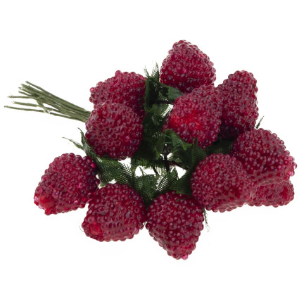 Ein Strauß aus künstlichen Früchten, Himbeeren und Brombeeren auf einem Stiel, Dekoration für einen Gesteck, 12 Früchte
