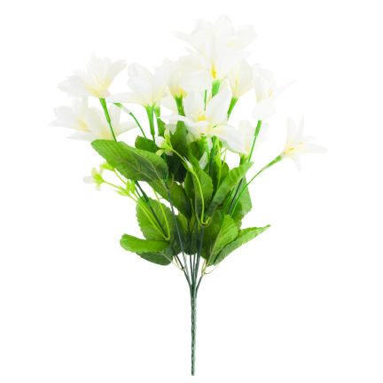 CV38046-1 SAFRAN BOUQUET 7 ZWEIGE BLÄTTER GRAS WEISS DICHT