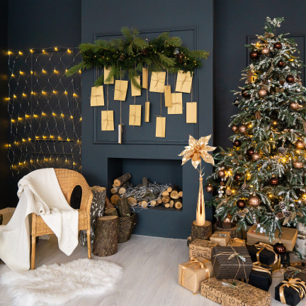 CV40183 Goldener Stern von Bethlehem – elegante, lange Weihnachtsdekoration mit Glitzer