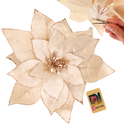 CV42657-2 Goldener Stern von Bethlehem mit Clip – Weihnachtsdekoration aus Velours, mehrlagig
