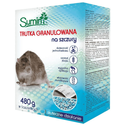 Granulat gegen Mäuse, Nagetiere und Ratten, 25 ppm, Sumin-Box, 480 g (4 x 120 g)