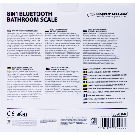 EBS016K ESPERANZA 8IN1 BADEZIMMERWAAGE MIT
BLUETOOTH-FUNKTION B.FIT SCHWARZ