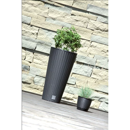 DRTUS200-S433 HOHER RATTAN BLUMENTOPF MIT EINSATZ ANTHRAZIT BLUMENTOPFDECKEL MIT EINSATZ RATO ROHR ANTHRAZIT