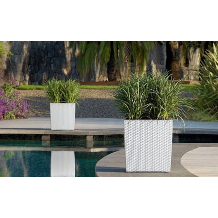 DRTS325L-S449 RATO NIEDRIGEN WEISSEN QUADRATISCHEN BLUMENTOPF BALKON GROSS RATTAN
