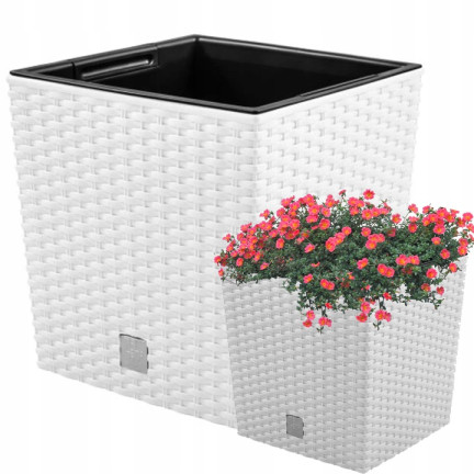 DRTS325L-S449 RATO NIEDRIGEN WEISSEN QUADRATISCHEN BLUMENTOPF BALKON GROSS RATTAN