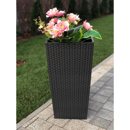 DRTS325-S433 GROSSER TOPF OUTDOOR RATTAN TOPF ANTHRAZIT MIT EINSATZ HOCH