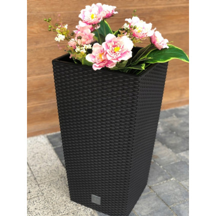 DRTS325-S433 GROSSER TOPF OUTDOOR RATTAN TOPF ANTHRAZIT MIT EINSATZ HOCH
