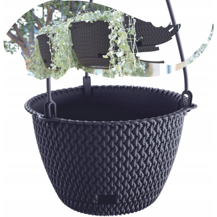 DSPW230-S433 HÄNGENDES TÖPFCHEN Ø 23 cm Rattan ANTHRACITE, rund mit Haken 3L