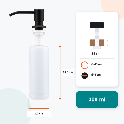 Spülmittel-Spender, Seifenspender, Spülmittelflasche, für die Spüle, schwarz