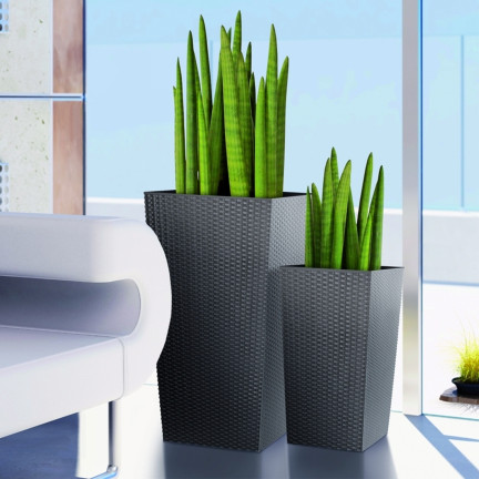 DRTS170-S433 ANTHRAZIT RATTAN OUTDOOR BLUMENTOPF MIT LINER TOPF HOCH