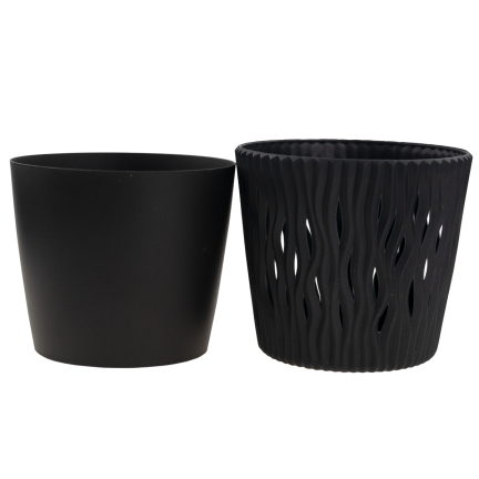 DSR130-S433 BLUMENTOPF DEKORATIVER DURCHBROCHENER TOPF 22,5CM SANDIG ANTHRAZIT MIT 5L EINSATZ