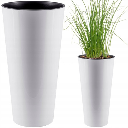 DTUS250S-S449 HOHER TOPF WEISS GLÄNZEND MIT EINSATZ FÜR BALKONRÖHRE SLIM SHINE TOPF