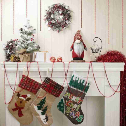 TG63190-3 WEIHNACHTSBAUMKETTE ROT SCHILFPERLEN GARLANDE SPULE 5M