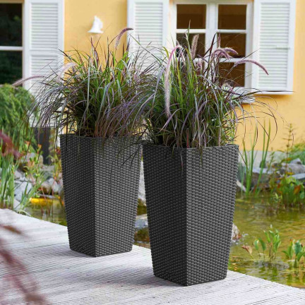 DRTS325-S433 GROSSER TOPF OUTDOOR RATTAN TOPF ANTHRAZIT MIT EINSATZ HOCH