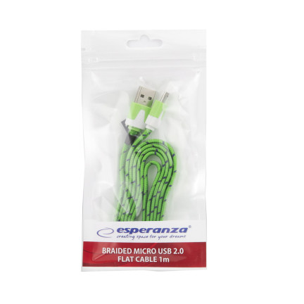 EB176PG ESPERANZA MICRO USB 2.0 A-B M/M 1.0M FLACH GEFLOCHTENES GRÜNES KABEL