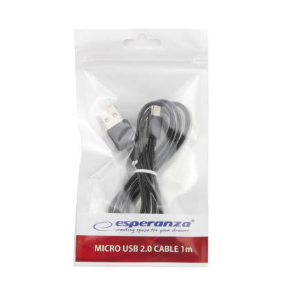 EB184K Esperanza Micro-USB-2.0-Kabel A-B, M/M, 1,0 m, schwarz-transparent