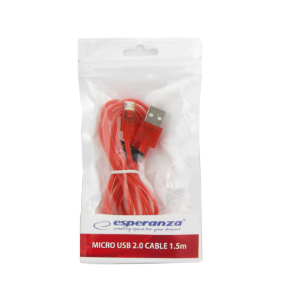 EB185R ESPERANZA MICRO USB 2.0 A-B M/M KABEL 1.5M ROT TRANSPARENT