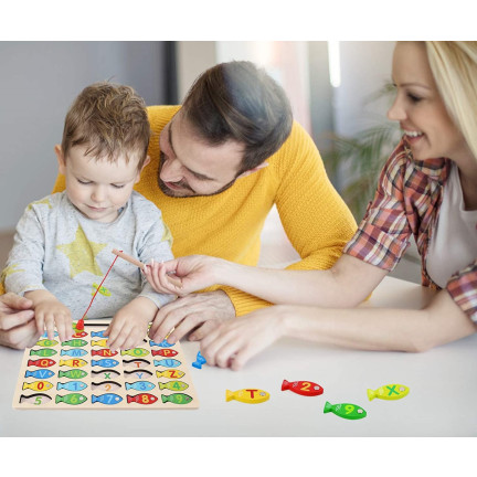 TG67024 – Spiel zum Fischen, Holzfische, Lernpuzzle, Alphabet, Buchstabenpuzzle