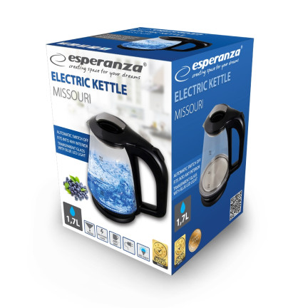 ESPERANZA Glas Wasserkocher inkl. LED-Innenbeleuchtung, automatische Abschaltung MISSOURI 1.7 L schwarz