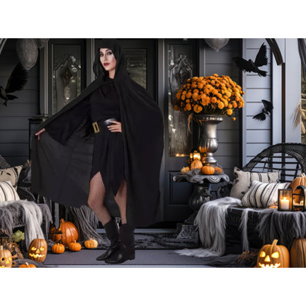 Kapuzenumhang, schwarz, für Zauberinnen, für Vampire, Halloween-Kostüm, universell einsetzbar