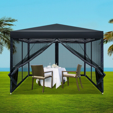 TG77594-3 GARTENZELT KOMMERZIELLER PAVILLON 3X3M MIT MOSKITONETZ GAZEBO FÜR DIE GARTENTERRASSE