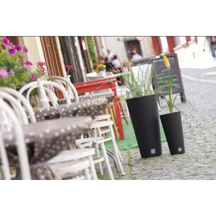DRTUS200-S433 HOHER RATTAN BLUMENTOPF MIT EINSATZ ANTHRAZIT BLUMENTOPFDECKEL MIT EINSATZ RATO ROHR ANTHRAZIT