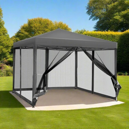 TG77594-3 GARTENZELT KOMMERZIELLER PAVILLON 3X3M MIT MOSKITONETZ GAZEBO FÜR DIE GARTENTERRASSE