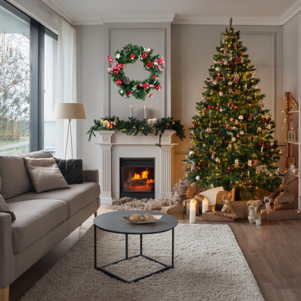 GOS0790 Weihnachtskranz, Weihnachtsgirlande, 15 LEDs, 40 cm, rot-weiß