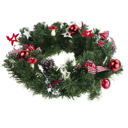 GOS0790 Weihnachtskranz, Weihnachtsgirlande, 15 LEDs, 40 cm, rot-weiß